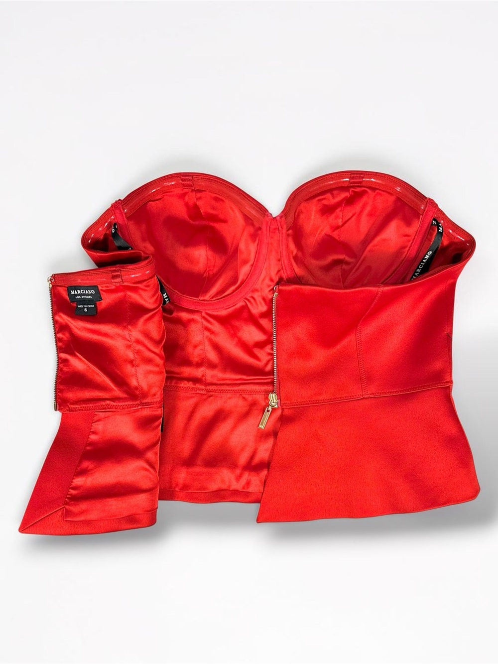 MARCIANO Red Satin Maura Bustier Peplum Corset Top Gold Zip Size 6 NWT - Picture 5 of 15